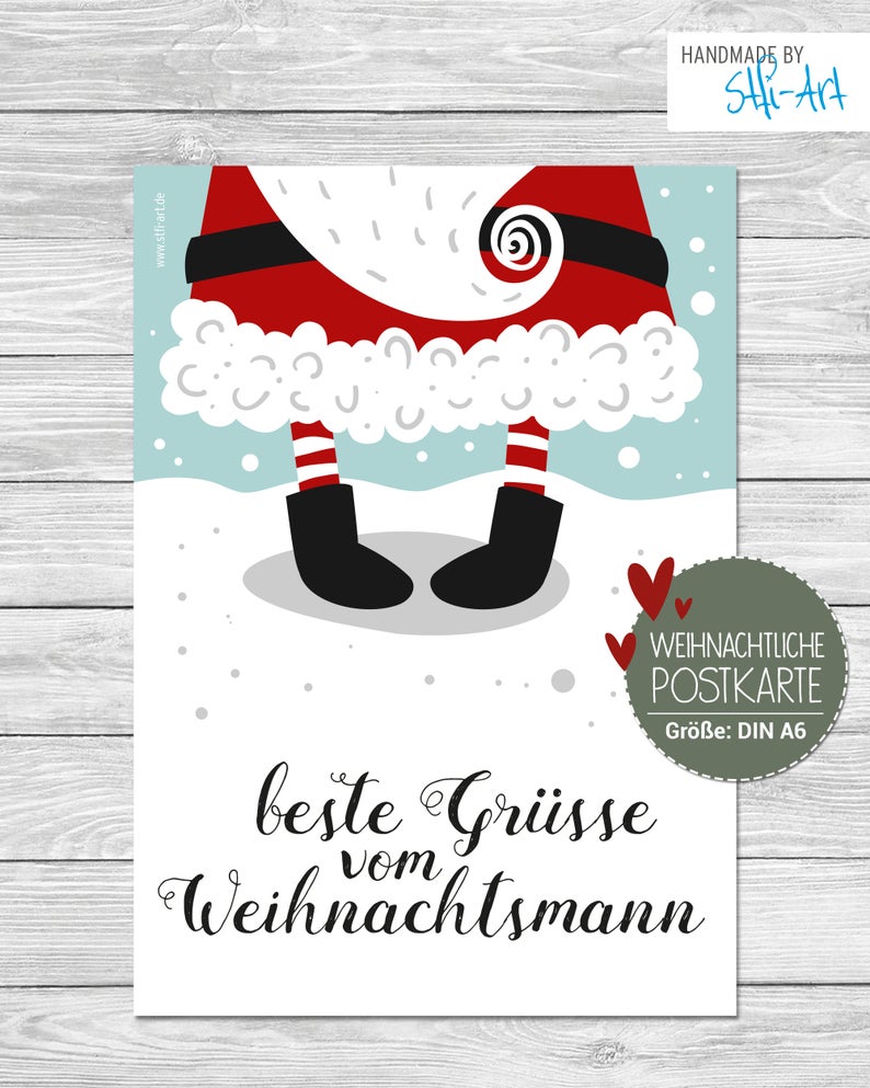 Weihnachtliche Postkarte "beste Grüße vom Weihnachtsmann" StfiArt