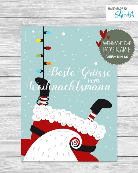 Weihnachtliche Postkarte "beste Grüße vom Weihnachtsmann"